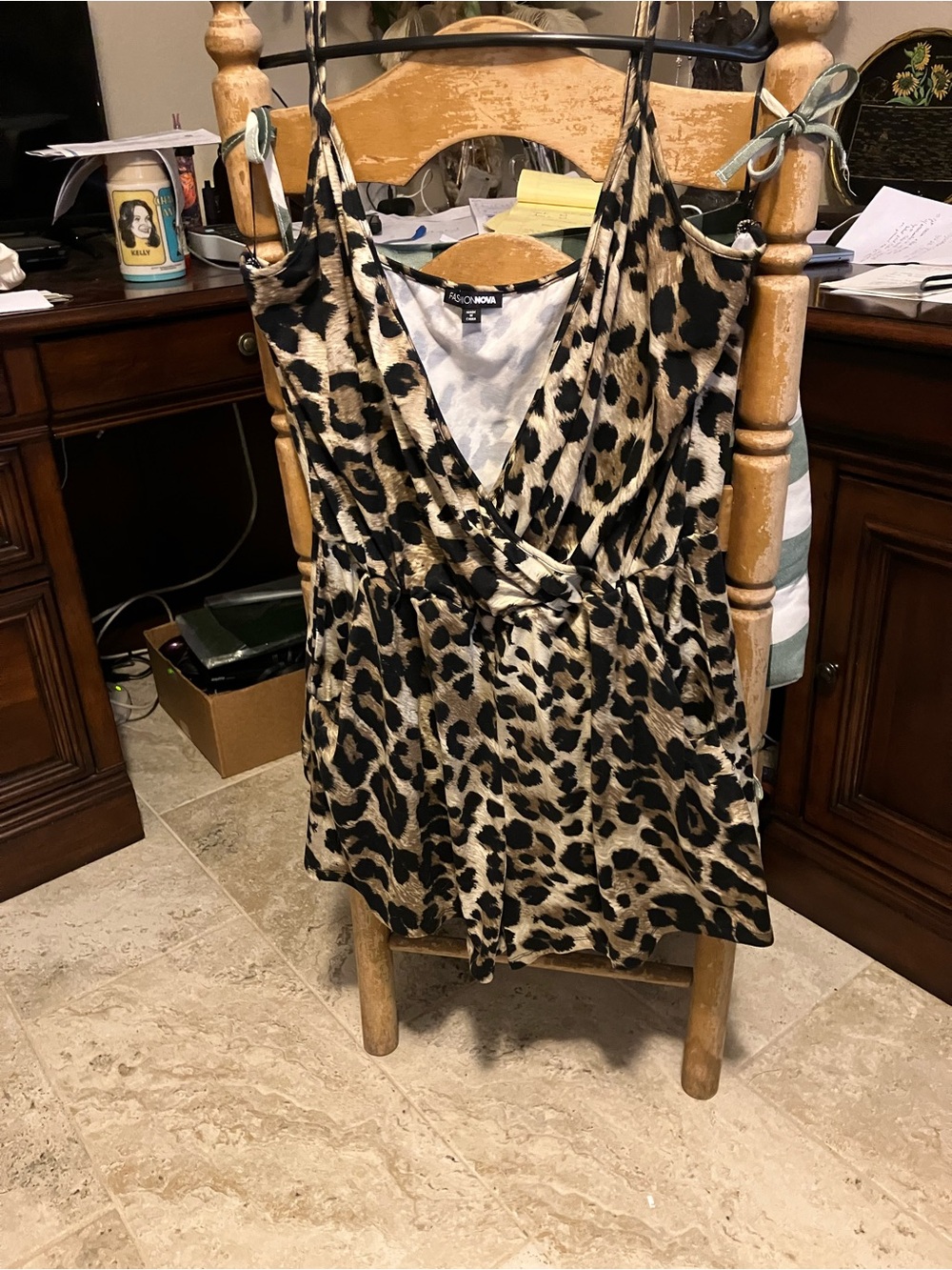 3/$30 Fashion Nova Tan and Black Leopard Wrap Romper Size 2X